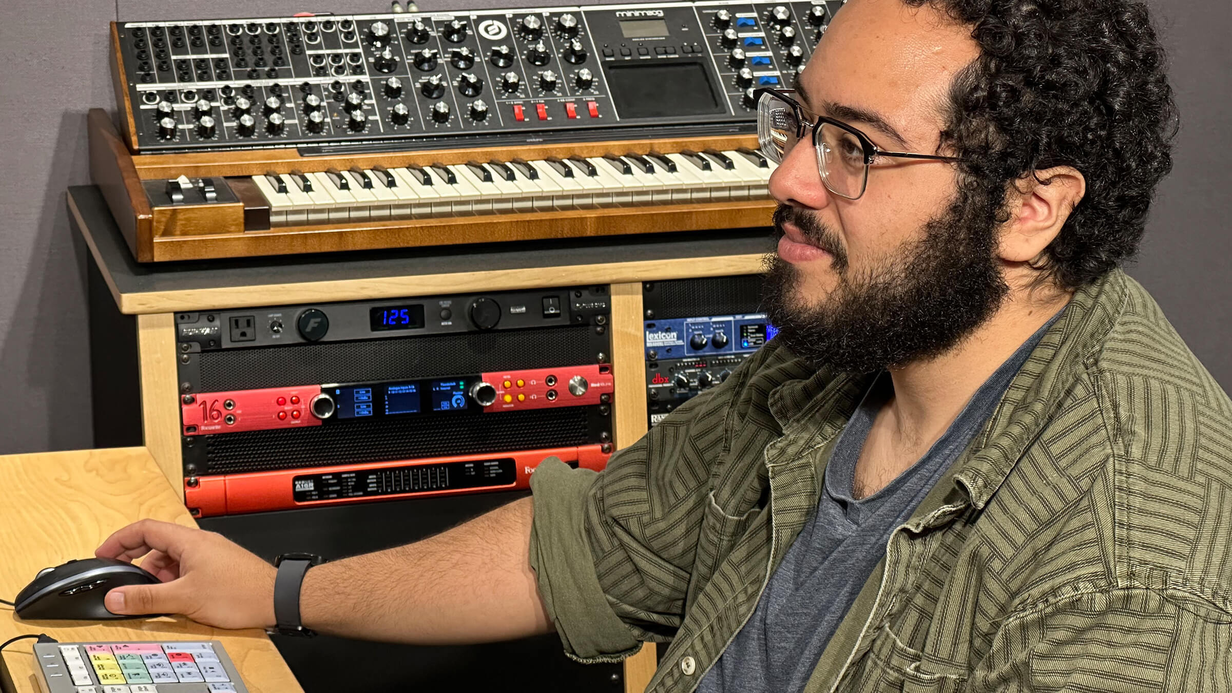 Allan Santos, Assistant Manager, Post Production Facilities, at Emerson College, pictured in one of the school’s audio classroom spaces featuring Focusrite RedNet gear